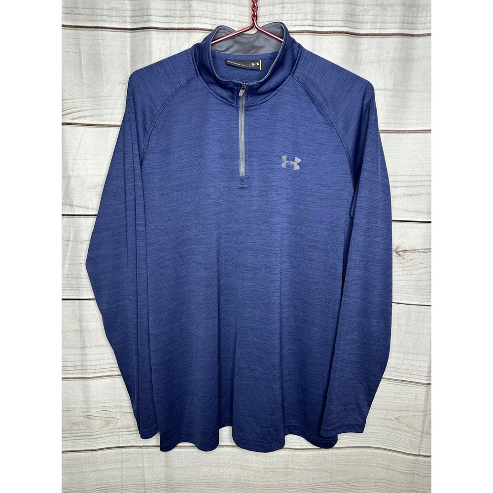 Under Armour 1/4 Zip Pullover Mens Large Navy Blue Heather Tech Activewear Top